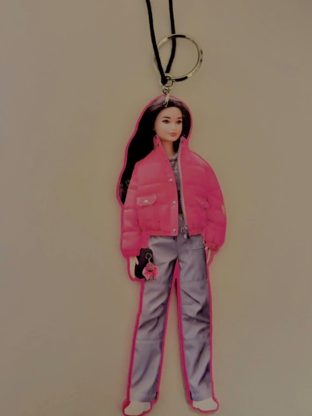 Barbie x Kipling Keychain Pink Purse Doll Charm Keyring Bag Mattel from Japan